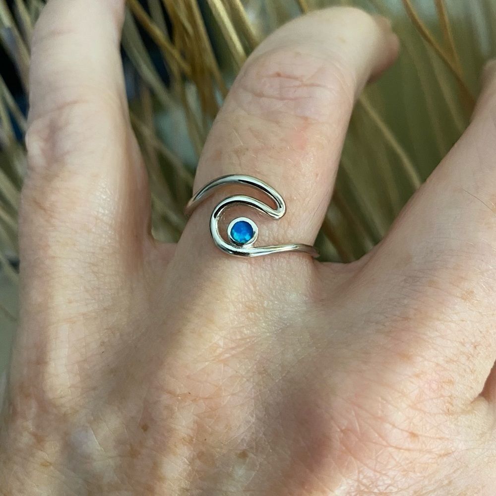 Sterling Silver Lab Opal Wave Ring